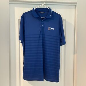 Level Wear - PGA Tour Navy Blue Performance Polo Shirt with Subtle Stripes